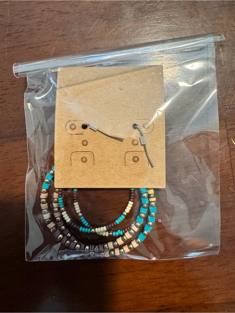 Plunder Turquoise, Brown & Cream Beaded Hoop Earrings